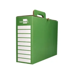 CAJA CHEQUE-LIBRO LIDERPAPEL PARA MATERIAL ESCOLAR CARTON REFORZADO CON ASA COLOR VERDE 393X120X393 MM