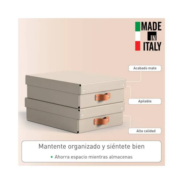 CAJA DE ALMACENAJE LEITZ CARTON MEDIANA BAJA CON ASA DE PIEL COLOR BEIGE PACK DE 2 UNIDADES