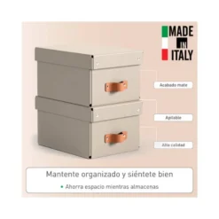 CAJA DE ALMACENAJE LEITZ CARTON PEQUEÑA CON ASA DE PIEL COLOR BEIGE PACK DE 2 UNIDADES
