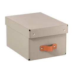 CAJA DE ALMACENAJE LEITZ CARTON PEQUEÑA CON ASA DE PIEL COLOR BEIGE PACK DE 2 UNIDADES