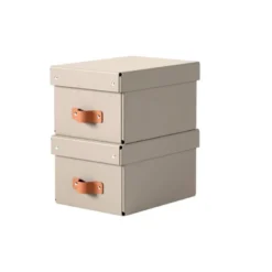 CAJA DE ALMACENAJE LEITZ CARTON PEQUEÑA CON ASA DE PIEL COLOR BEIGE PACK DE 2 UNIDADES