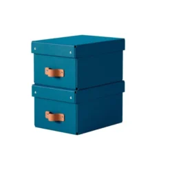 CAJA DE ALMACENAJE LEITZ CARTON PEQUEÑA CON ASA DE PIEL COLOR AZUL PACK DE 2 UNIDADES