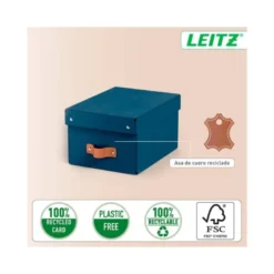 CAJA DE ALMACENAJE LEITZ CARTON PEQUEÑA CON ASA DE PIEL COLOR AZUL PACK DE 2 UNIDADES