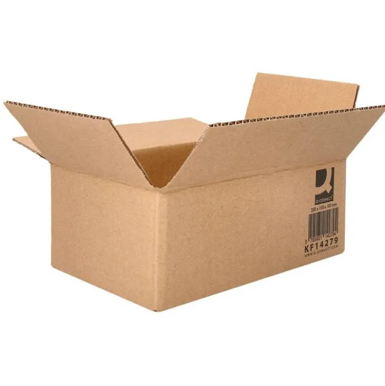 CAJA PARA EMBALAR Q-CONNECT AMERICANA CARTON RECICLADO CANAL SIMPLE 5 MM COLOR KRAFT 250X150X100 MM