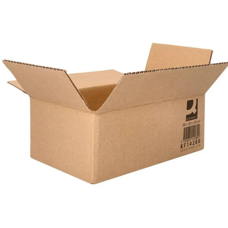 CAJA PARA EMBALAR Q-CONNECT AMERICANA CARTON RECICLADO CANAL SIMPLE 5 MM COLOR KRAFT 350X250X220 MM