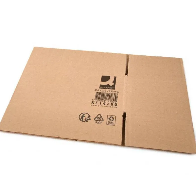 CAJA PARA EMBALAR Q-CONNECT AMERICANA CARTON RECICLADO CANAL SIMPLE 5 MM COLOR KRAFT 350X250X220 MM