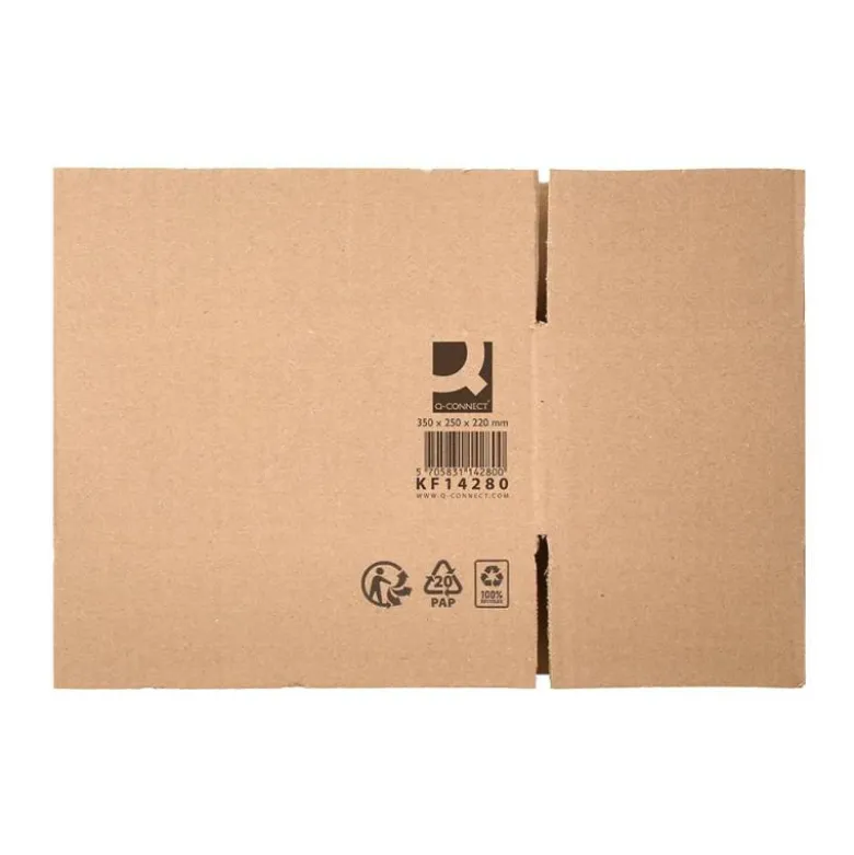 CAJA PARA EMBALAR Q-CONNECT AMERICANA CARTON RECICLADO CANAL SIMPLE 5 MM COLOR KRAFT 350X250X220 MM