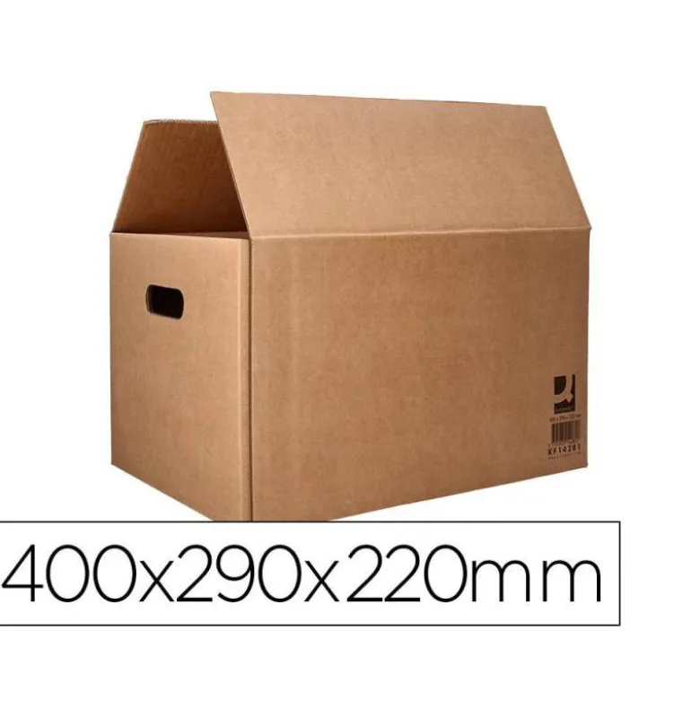CAJA PARA EMBALAR Q-CONNECT AMERICANA CON ASAS CARTON RECICLADO CANAL SIMPLE 5 MM COLOR KRAFT 400X290X220 MM