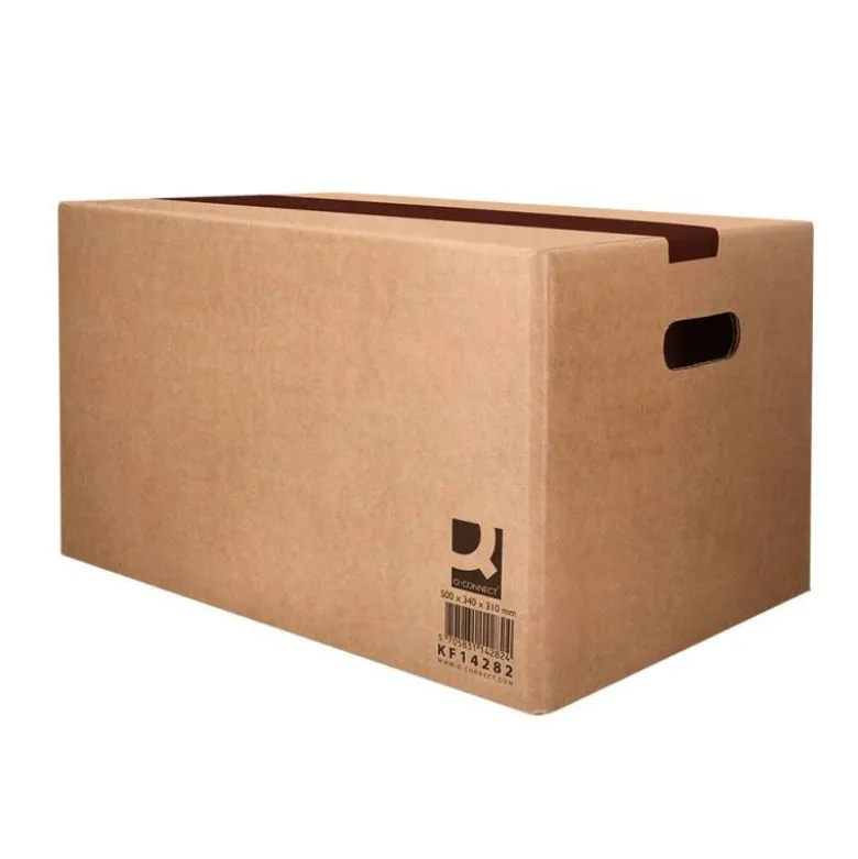 CAJA PARA EMBALAR Q-CONNECT AMERICANA CON ASAS CARTON RECICLADO CANAL SIMPLE 5 MM COLOR KRAFT 500X340X310 MM