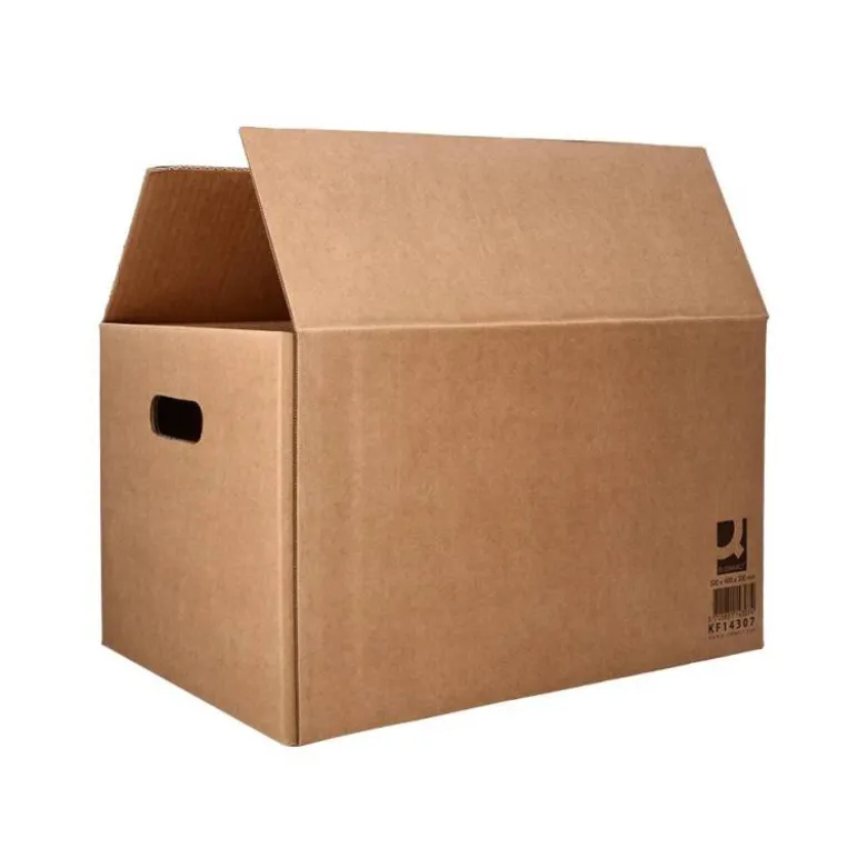 CAJA PARA EMBALAR Q-CONNECT AMERICANA CON FONDO AUTOMATICOY ASAS CARTON CANAL SIMPLE 5 MM COLOR KRAFT 500X400X300 MM