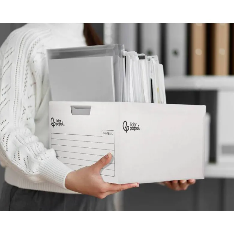 CAJON CONTENEDOR LIDERPAPEL CARTON AUTOMATICO PARA 4 CAJASARCHIVO DEF. FOLIO / 5 ARCHIVADORES A-Z 430X383X265MM