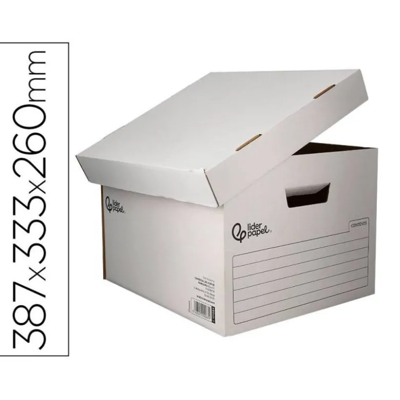 CAJON CONTENEDOR LIDERPAPEL CARTON AUTOMATICO PARA 3 CAJASARCHIVO DEF. FOLIO / 4 ARCHIVADORES A-Z 387X333X260MM