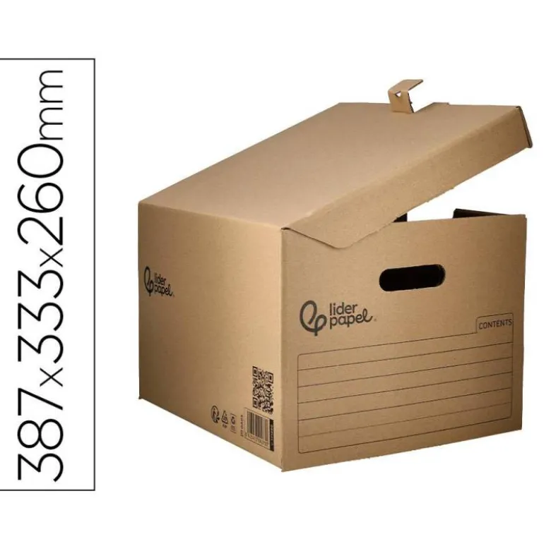 CAJON CONTENEDOR LIDERPAPEL CARTON MANUAL PARA 3 CAJAS ARCHIVO DEF. FOLIO / 3 ARCHIVADORES A-Z 387X333X260MM