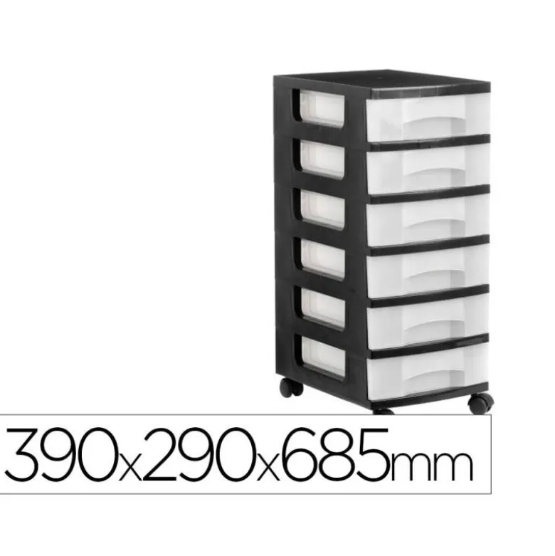 CAJONERA ARCHIVO 2000 6 CAJONES TRANSPARENTE CARCASA NEGRA 6 LITROS CON RUEDAS 390X290X685 MM