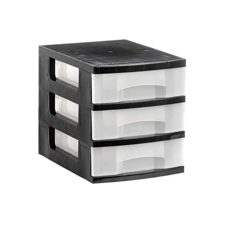 CAJONERA ARCHIVO 2000 6 CAJONES TRANSPARENTE CARCASA NEGRA 6 LITROS CON RUEDAS 390X290X685 MM