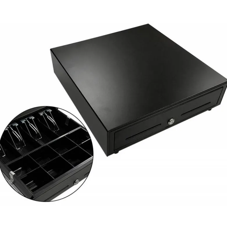 Cajon portamonedas 8 monederos 4 billeteros apertura electrica negro 330x335x105 mm.