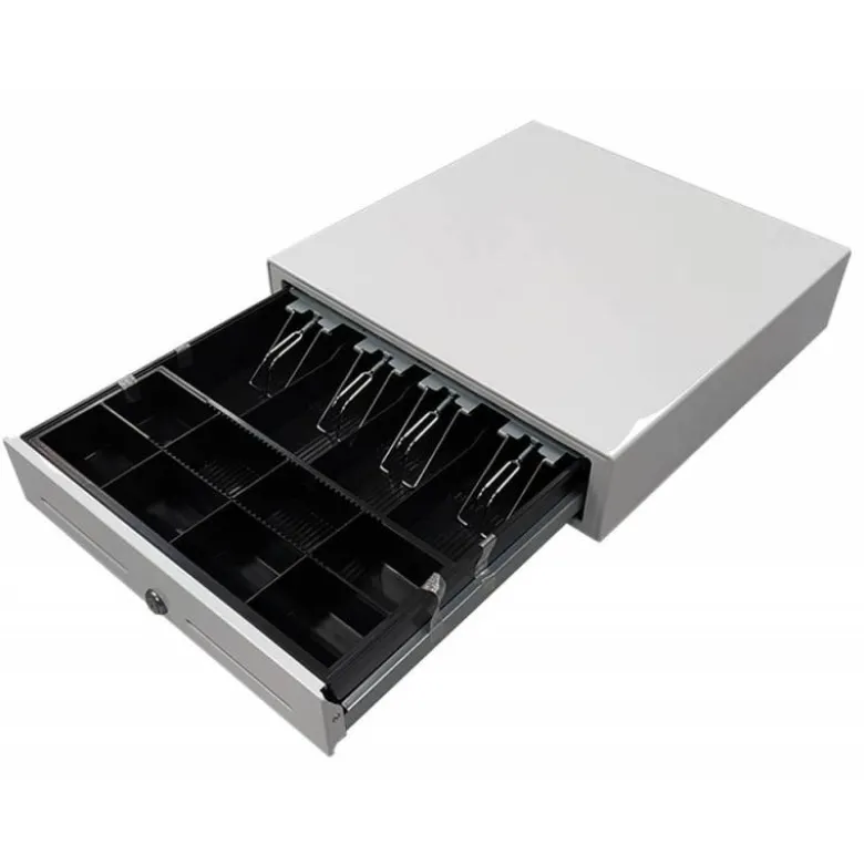 Cajon portamonedas 8 monederos 4 billeteros con llave manual blanco 410x415x110 mm