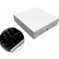 Cajon portamonedas 8 monederos 4 billeteros con llave manual blanco 410x415x110 mm