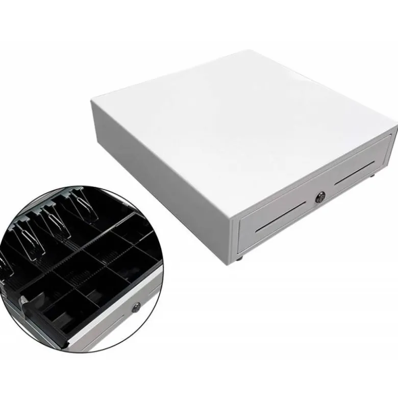 Cajon portamonedas 8 monederos 4 billeteros con llave manual blanco 410x415x110 mm