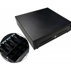 CAJON PORTAMONEDAS SEYPOS ELECTRICO METALICO 8 MONEDEROS 5 BILLETEROS RANURA FRONTAL CERRADURA CON LLAVE