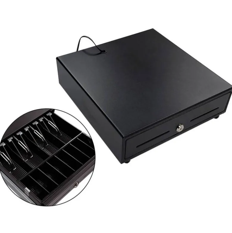 CAJON PORTAMONEDAS SEYPOS ELECTRICO METALICO 8 MONEDEROS 4 BILLETEROS RANURA FRONTAL CERRADURA CON LLAVE