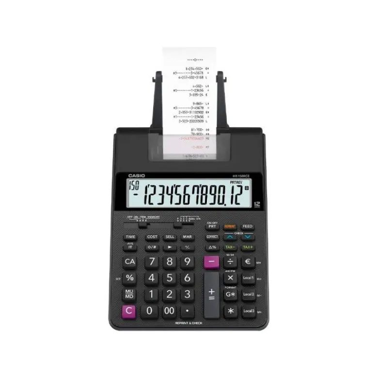 CALCULADORA CASIO HR-150RCE IMPRESORA PANTALLA LC PAPEL 58 MM IMPRESION BICOLOR 12 DIGITOS AC/DC COLOR NEGRO