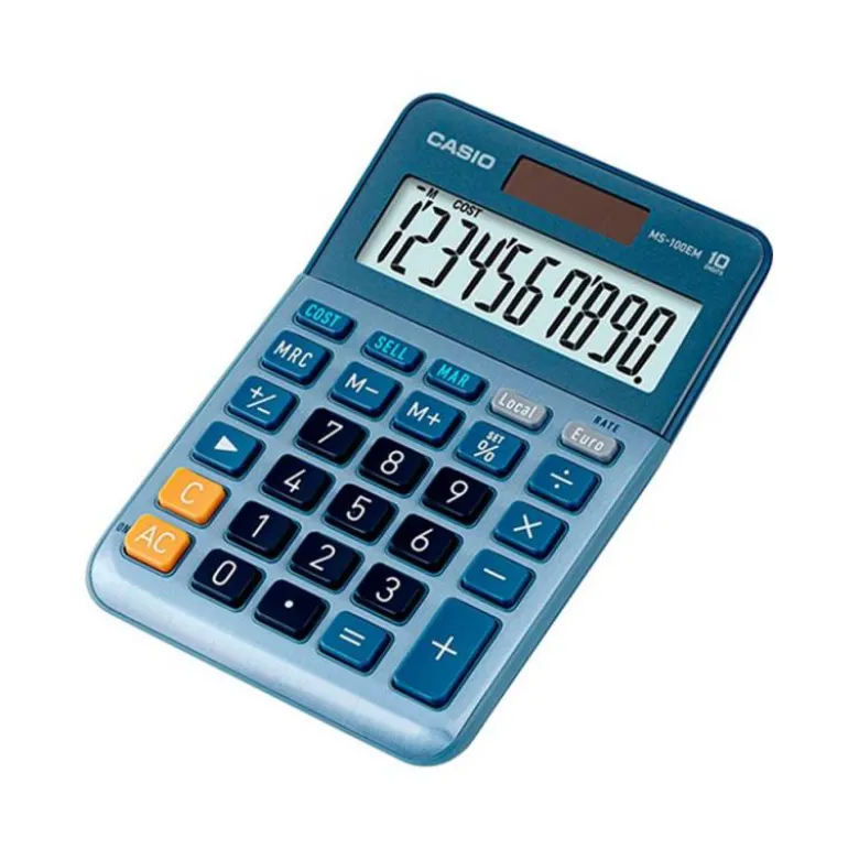 CALCULADORA CASIO MS-100EM SOBREMESA 10 DIGITOS TX +/- TECLA DOBLE CERO COLOR AZUL