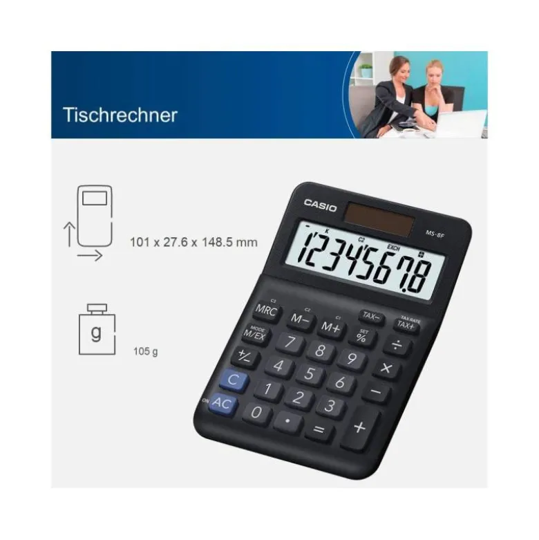 CALCULADORA CASIO MS-8F SOBREMESA 8 DIGITOS TAX +/- COLOR NEGRO