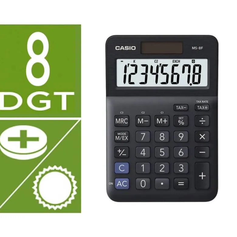 CALCULADORA CASIO MS-8F SOBREMESA 8 DIGITOS TAX +/- COLOR NEGRO