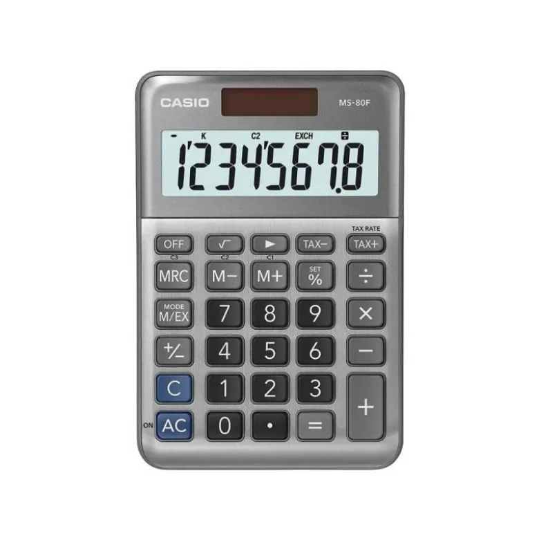 CALCULADORA CASIO MS-80F SOBREMESA 8 DIGITOS TAX +/- COLOR PLATA