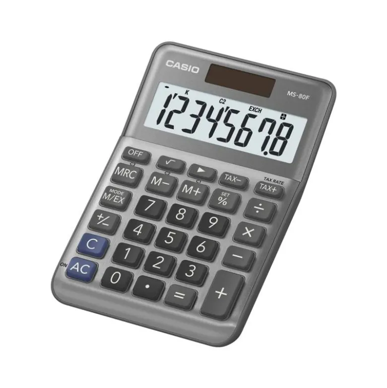 CALCULADORA CASIO MS-80F SOBREMESA 8 DIGITOS TAX +/- COLOR PLATA