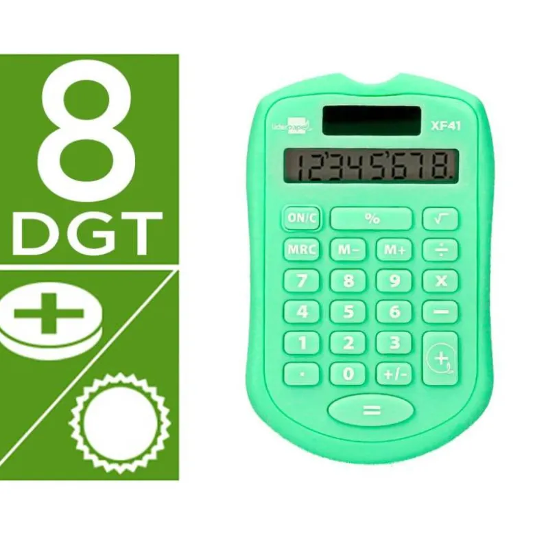 CALCULADORA LIDERPAPEL BOLSILLO XF42 8 DIGITOS SOLAR Y PILAS COLOR VERDE 94X59,5X10,5MM