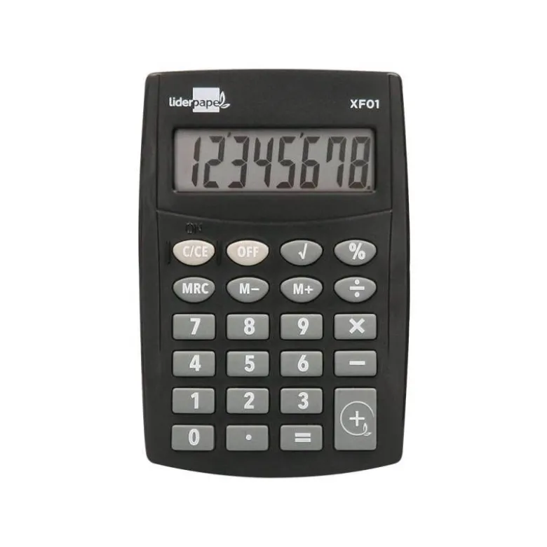 CALCULADORA LIDERPAPEL BOLSILLO XF01 8 DIGITOS PILAS COLOR NEGRO 99X64X9 MM