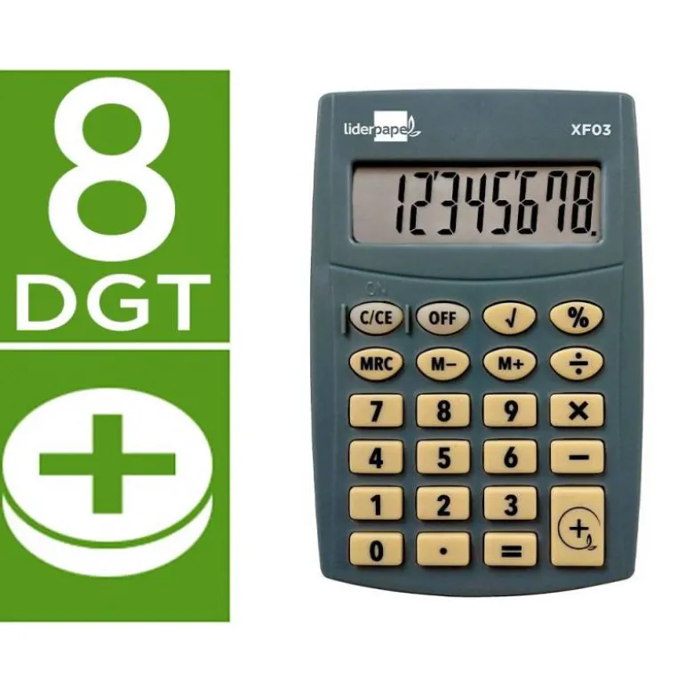 CALCULADORA LIDERPAPEL BOLSILLO XF03 8 DIGITOS PILAS COLOR GRIS 99X64X9 MM