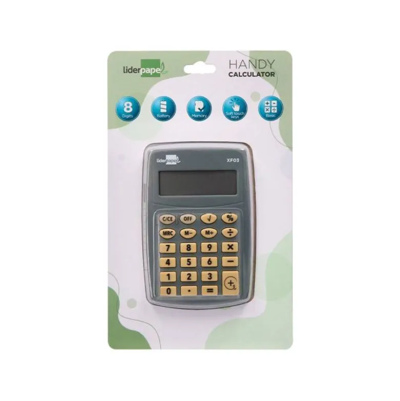 CALCULADORA LIDERPAPEL BOLSILLO XF03 8 DIGITOS PILAS COLOR GRIS 99X64X9 MM