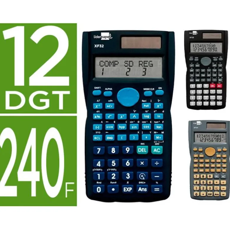CALCULADORA LIDERPAPEL CIENTIF ICA XF35 240 FUNCIONES CON TAPA SOLAR Y PILAS EXPOSITOR DE 10 UNIDADES COLORES SURTIDOS