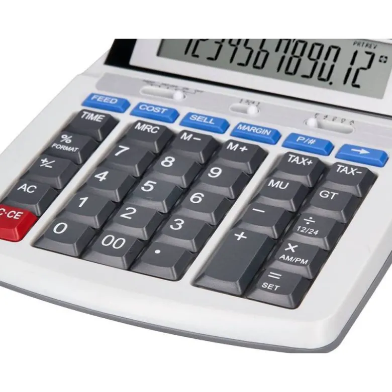 CALCULADORA LIDERPAPEL IMPRESORA PANTALLA PAPEL 58 MM 12 DIGITOS IMPRESION BICOLOR BLANCA 235X155X62 MM