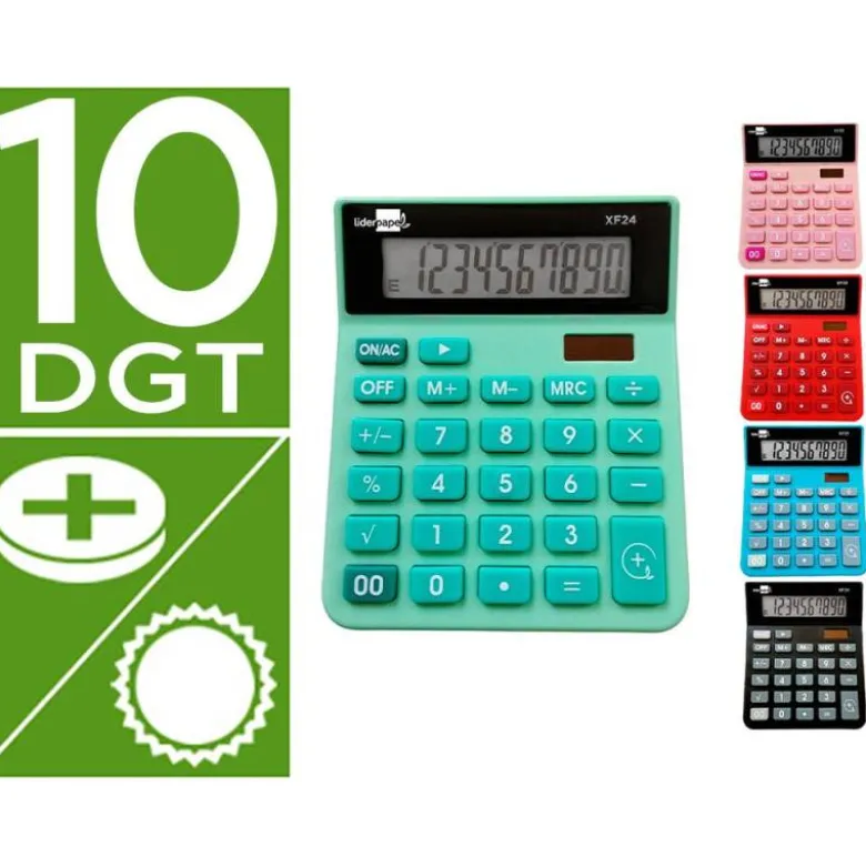 CALCULADORA LIDERPAPEL SOBREMESA XF25 10 DIGITOS SOLAR Y PILAS 127X105X24 MM EXPOSITOR DE 10 UNIDADES
