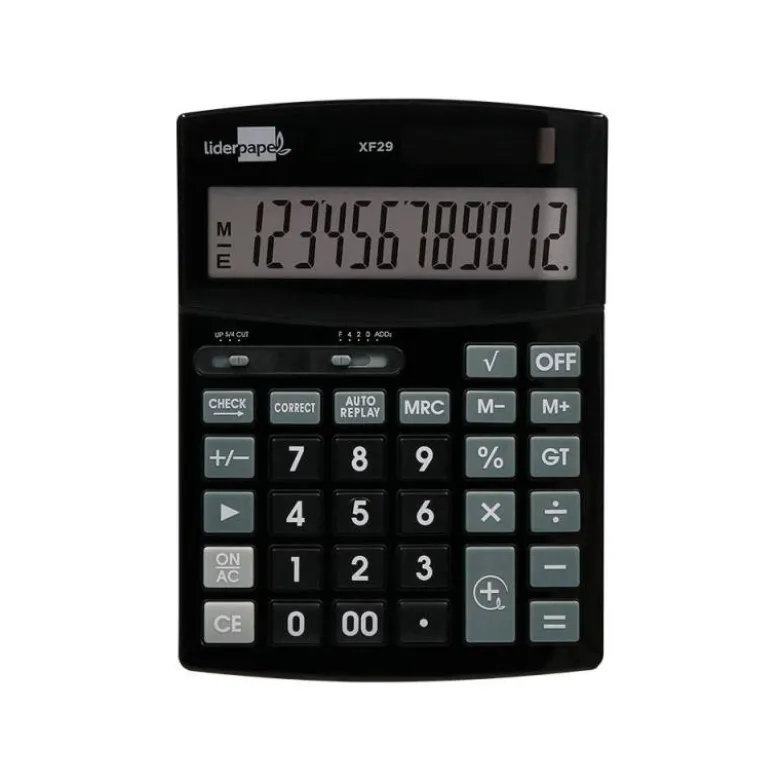 CALCULADORA LIDERPAPEL SOBREMESA XF29 12 DIGITOS SOLAR Y PILAS COLOR NEGRO 190X140X30 MM