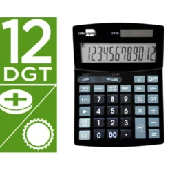 CALCULADORA LIDERPAPEL SOBREMESA XF29 12 DIGITOS SOLAR Y PILAS COLOR NEGRO 190X140X30 MM
