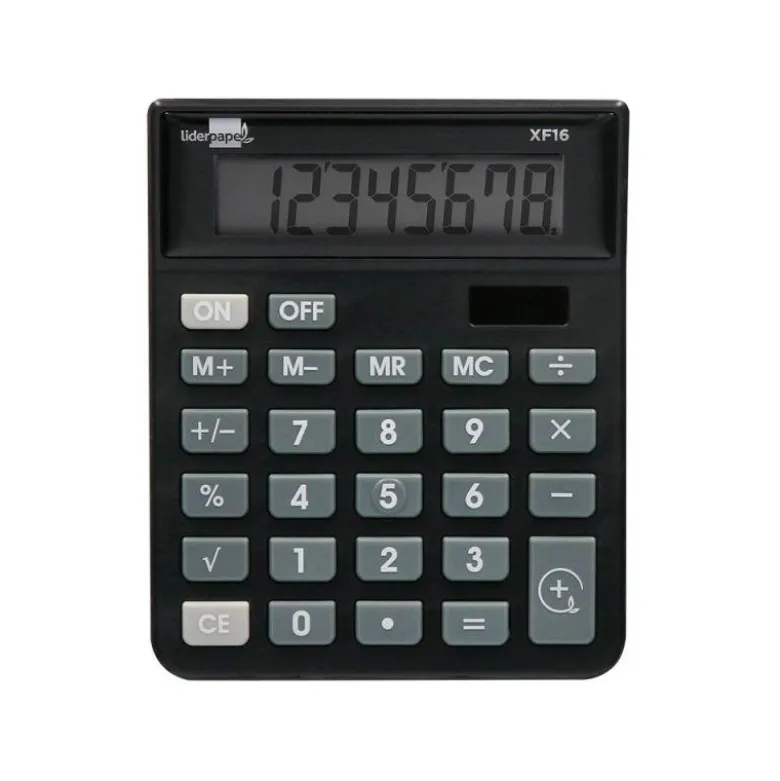 CALCULADORA LIDERPAPEL SOBREMESA XF16 8 DIGITOS SOLAR Y PILAS COLOR NEGRO 127X105X24 MM