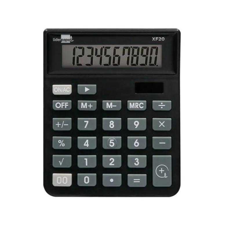 CALCULADORA LIDERPAPEL SOBREMESA XF20 10 DIGITOS SOLAR Y PILAS COLOR NEGRO 127X105X24 MM