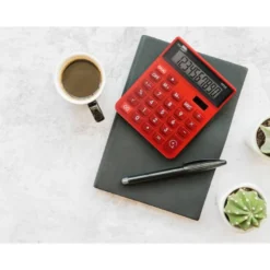 CALCULADORA LIDERPAPEL SOBREMESA XF22 10 DIGITOS SOLAR Y PILAS COLOR ROJO 127X105X24 MM