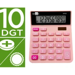 CALCULADORA LIDERPAPEL SOBREMESA XF23 10 DIGITOS SOLAR Y PILAS COLOR ROSA 127X105X24 MM
