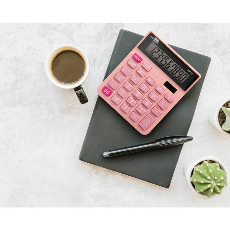 CALCULADORA LIDERPAPEL SOBREMESA XF23 10 DIGITOS SOLAR Y PILAS COLOR ROSA 127X105X24 MM