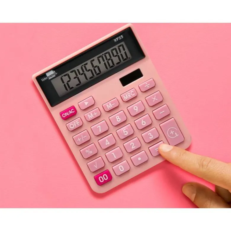 CALCULADORA LIDERPAPEL SOBREMESA XF23 10 DIGITOS SOLAR Y PILAS COLOR ROSA 127X105X24 MM
