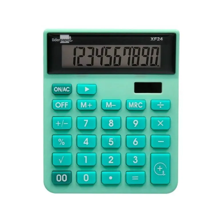 CALCULADORA LIDERPAPEL SOBREMESA XF24 10 DIGITOS SOLAR Y PILAS COLOR VERDE 127X105X24 MM