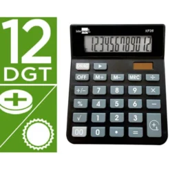 CALCULADORA LIDERPAPEL SOBREMESA XF26 12 DIGITOS SOLAR Y PILAS 127X105X24 MM COLOR NEGRO