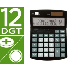 CALCULADORA LIDERPAPEL SOBREMESA XF27 12 DIGITOS TASAS SOLAR Y PILAS COLOR NEGRO 155X115X25 MM