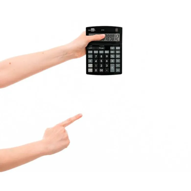 CALCULADORA LIDERPAPEL SOBREMESA XF30 12 DIGITOS TASAS SOLAR Y PILAS COLOR NEGRO 190X140X25 MM